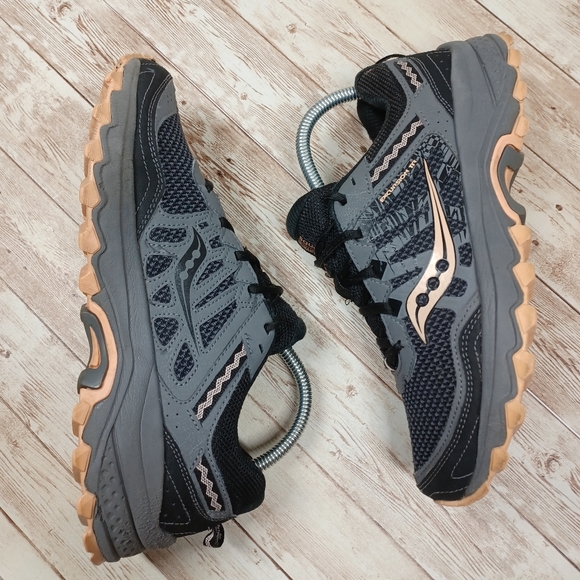 Saucony Excursion Trail Running Shoes Grey Black Peach Run Anywhere Grid Size 8 - Picture 6 of 16